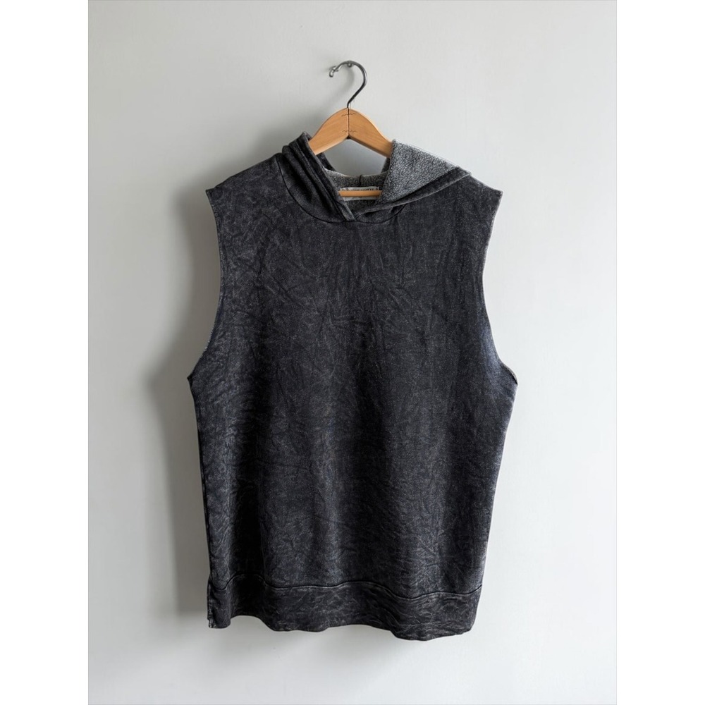 Project Social T Womens Sleeveless Hoodie Charcoal Grey Acid Wash Fleece Large
